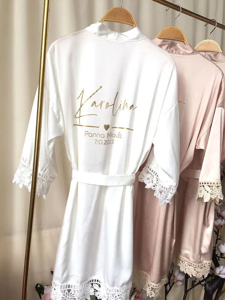 Customized Summer Lace Sleepwear Bride&Bridemaid Wedding Robe Personalized Gown Champagne Kimono Silk Bathrobe Satin Night Dress - Matrix-studios.com