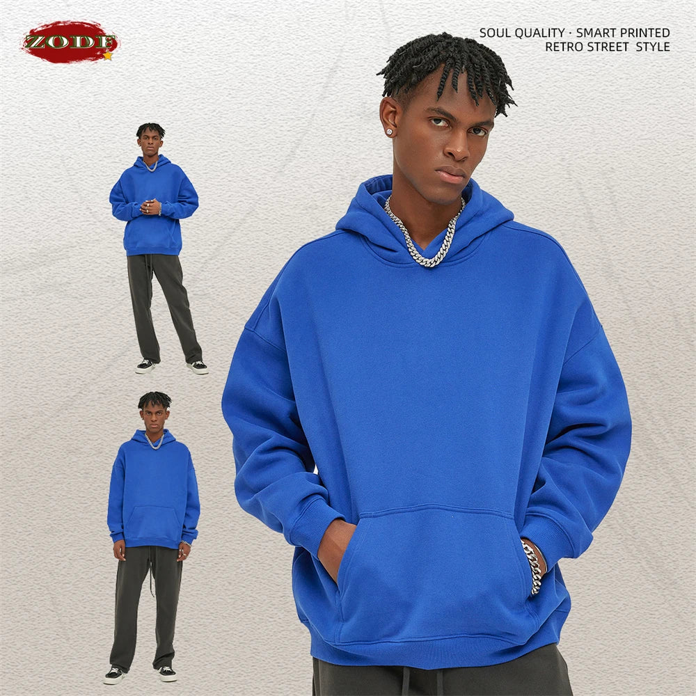 ZODF New Thick 350gsm Fleece Hooded Hoodies For Men Unisex Winter Oversized Loose Basic Solid Sweatshirts Pullovers Coats HY0631 - Matrix Studios