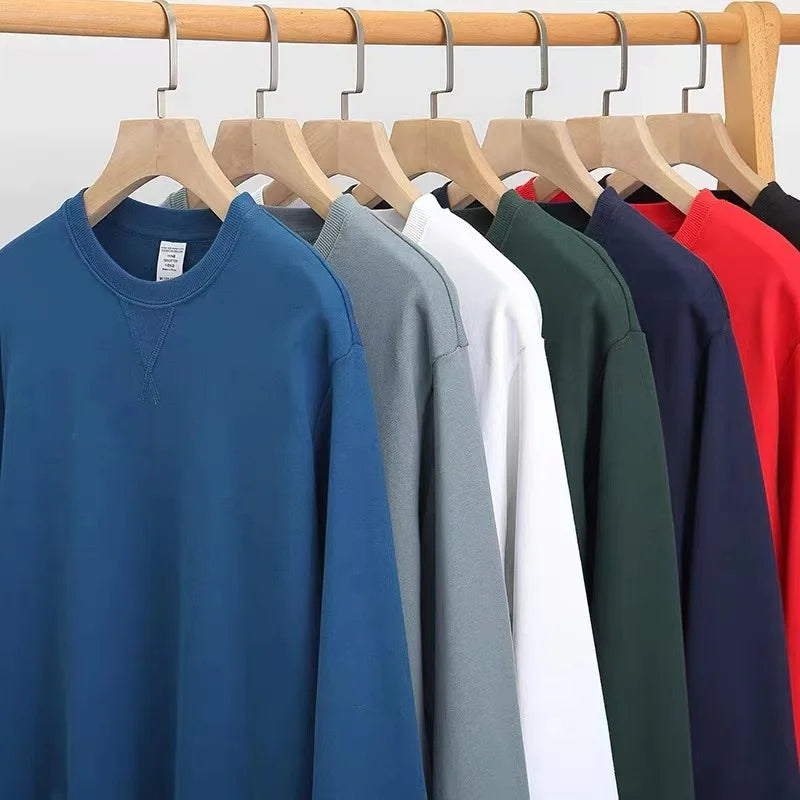 380g Tight Match Heavy Inverted Triangle Loose Versatile Solid Cotton Vintage Autum Winter Long Sleeve Round Neck Sweater - Matrix Studios