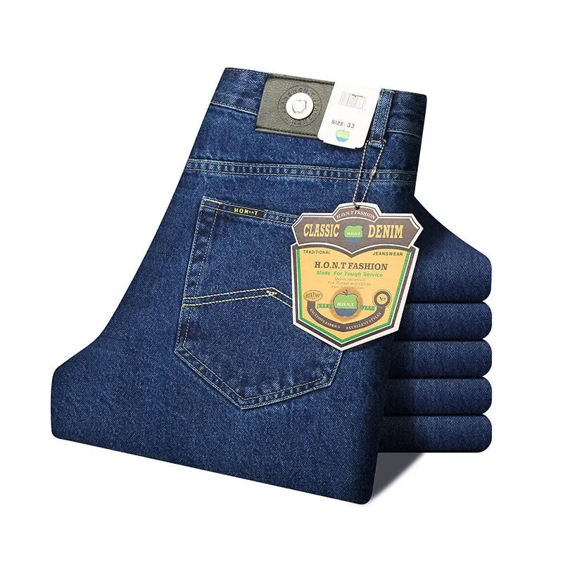 Men Business Jeans Classic Spring Autumn Male Cotton Straight Stretch Brand Denim Pants Summer Overalls Slim Fit Trousers 2021 - Matrix Studios