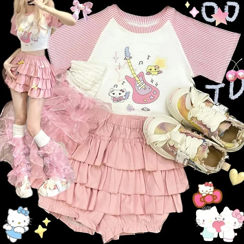 Y2K Sweet Ruffles Mini Skirt Women Kawaii Lolita Bow A Line Skirts Harajuku Japanese High Waist Pink White Ball Gown Skirt - Matrix-studios.com