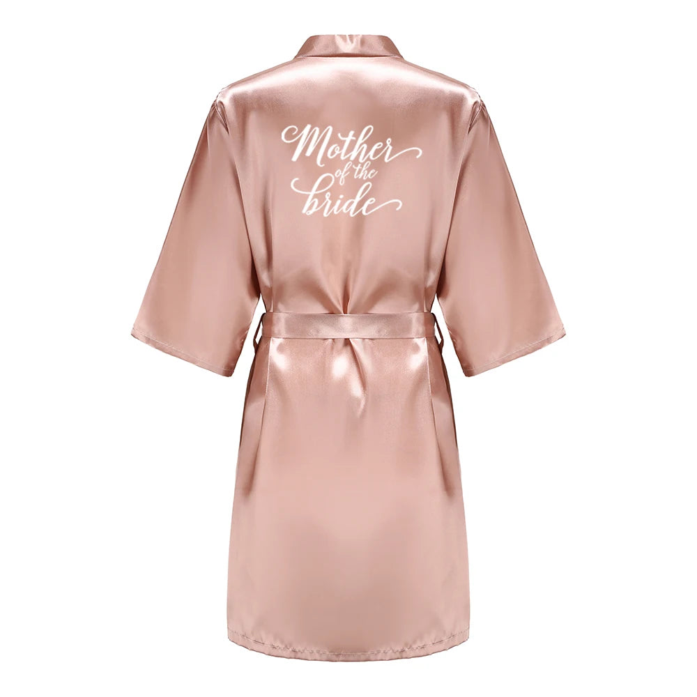 Rose Gold Satin Team Bride Bridesmaid Robe Wedding Bathrobe Gown Women Dressing Sleepwear Mother Maid of Honor Kimono - Matrix-studios.com