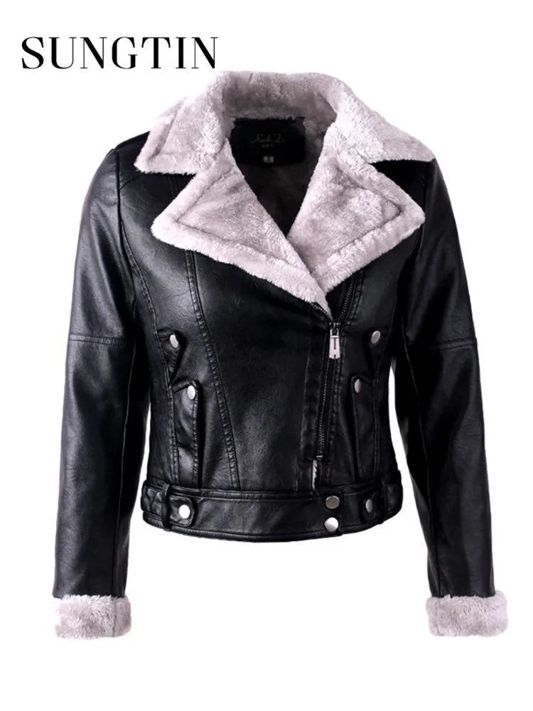 Women Casual Faux PU Leather Jacket Faux Fur Moto Bike Jackets Coat Fashion Streetwear Autumn Winter Basic Female Outerwear 2026 - Matrix Studios