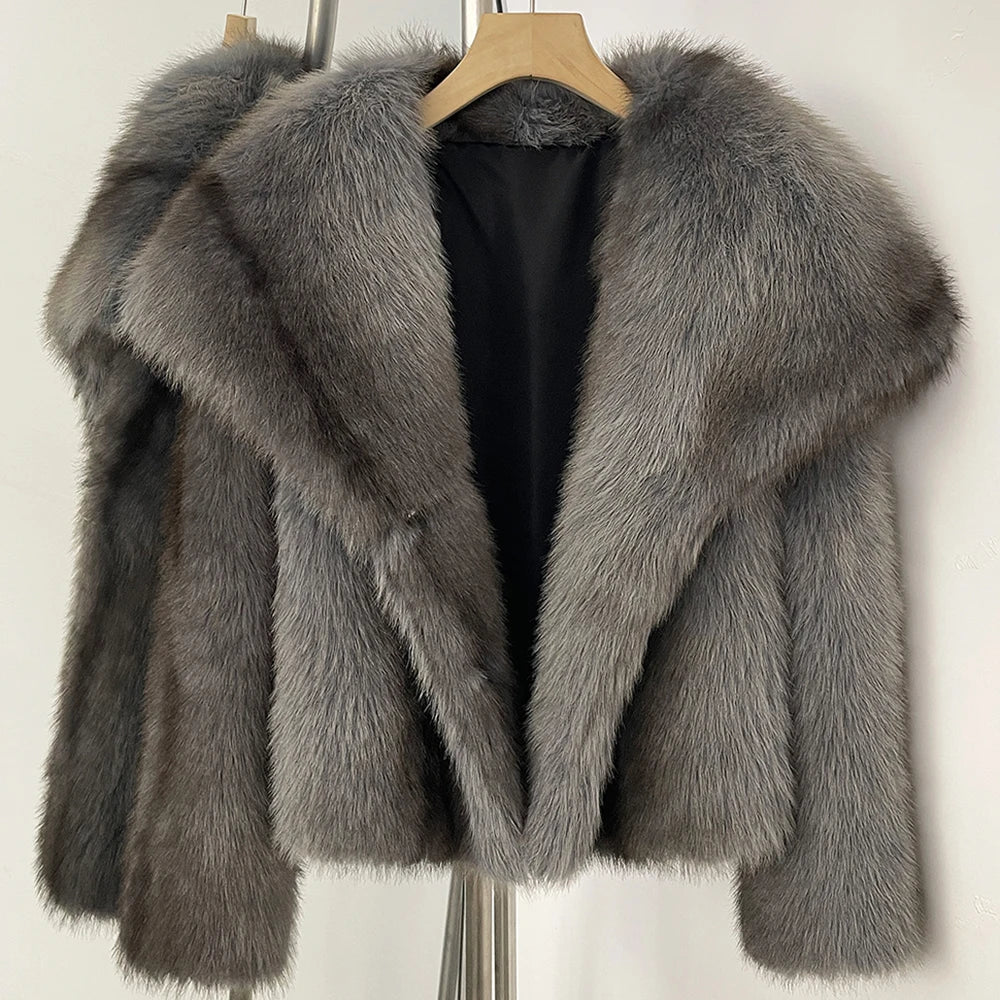 Womens Faux Fur Coat Cropped Soft Plush Artificial Short Fur Coat Holiday Party Elegant Winter Fashion Outerwear Coats for Women - Matrix Studios