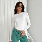 Women Casual Long Sleeve T-Shirts Spring Autumn Solid Slim Fit Pullovers Tees Shirts Female Streetwear Base Tees Tops  Casual - Matrix-studios.com