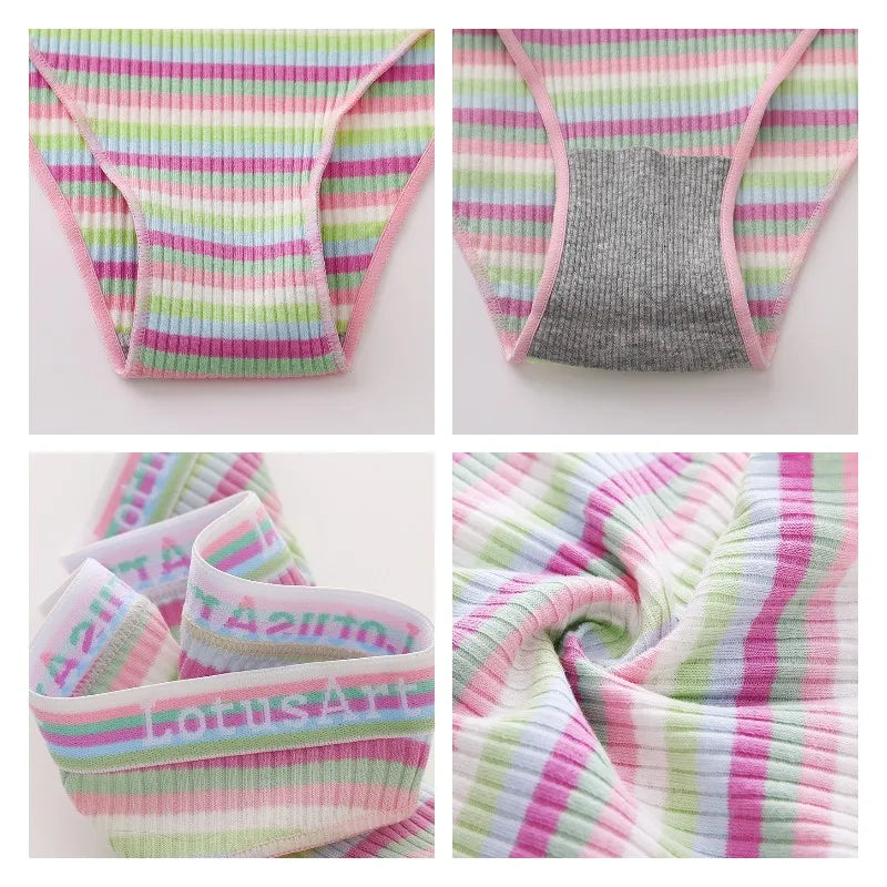 BZEL Women's Panties Colorful Striped Women Underwear Letter Cotton Female Briefs Comfortable Lingerie Breathable Ladies Pantys - Matrix Studios