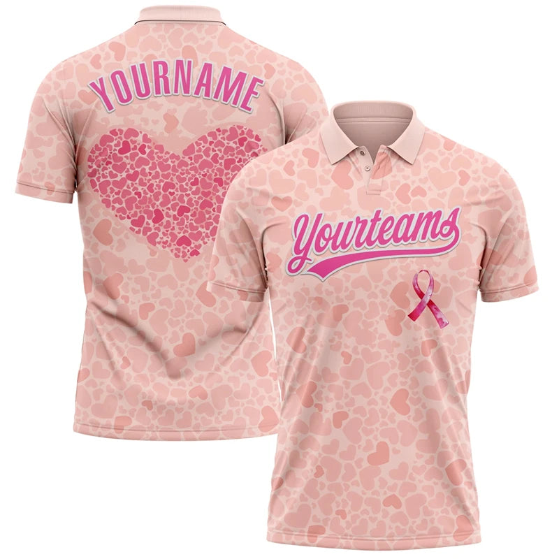 Breast Cancer Awareness Customized Polo Shirt Unisex Custom Name Number Loose Lapel Short Sleeve Golf Shirts Summer Outdoor - Matrix-studios.com