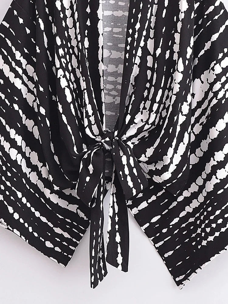 Vintage Boho Kimono Short Robe Swimsuits Women Fashion Black Floral Print Batwing Sleeves Bohemian Bikini Cover Ups Beachwear - Matrix Studios