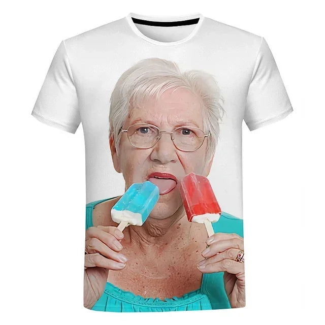 2025 Hot Sales New Creative Funny 3d Printing Cute T-shirt Grandma Funny Ice Lolly Casual Shirt Loose Oversize Top - Matrix Studios