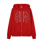 Y2K Rhinestone Skeleton Hoodies Women Gothic Black Zip Up Oversized Sweatshirts Female Retro Harajuku Hooded Jacket Streetwear - Matrix Studios