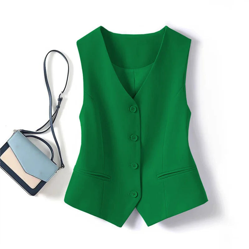 Spring Summer Korean Fashion Vest 2025 New Women Short Fashion V-neck Sleeveless Casual Blazer Waistcoat Coats Female Tops - Matrix Studios