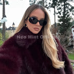 Neo Mint Ins Blogger Brand Fashion Burgundy Obsession Faux Fur Coat Women Winter 2025 Vintage Brown Fox Fur Jacket Warm Overcoat - Matrix Studios
