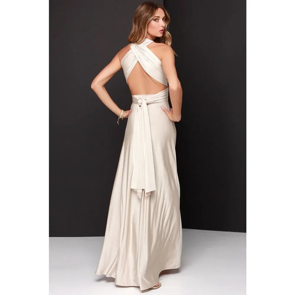 Fashion Multi-worn V-neck Vestidos De Fiesta Women Long Dress Sexy Strapped Lady Summer Maxi Dress - Matrix-studios.com