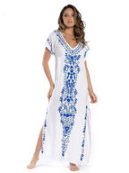 2026 Indie Folk Embroidered Short Sleeve Summer Dress Cotton Tunic Beach Kaftan Women Beachwear Swimsuit Cover Up Robe de plage - Matrix Studios