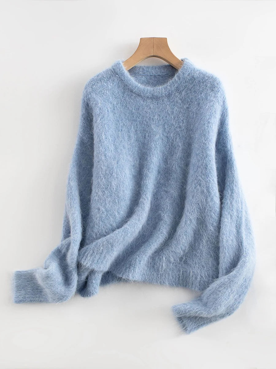 SuyaDream Warm Alpaca Pullovers for Woman, Dropped Sleeved Loose Sweaters, Brushed Wool Knit Sweater, 2026 Fall Winter Top - Matrix Studios
