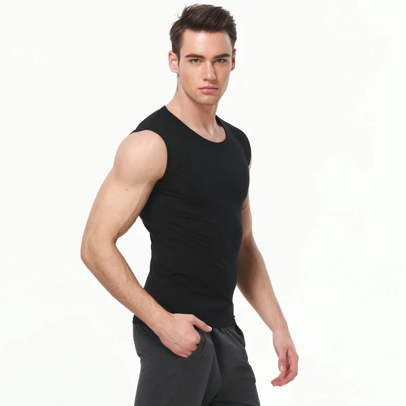 Men's Four Seasons Tight Cotton Vest Leisure Sports Fitness Running Teenagers Round Neck Sleeveless T-Shirt Can Be Built Inside - Matrix Studios