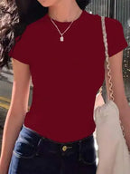 Women's Slim Fit Stretchy T-Shirt Black Short Sleeve Summer Casual Top Comfortable Breathable, Perfect for Casual Attire - Matrix-studios.com