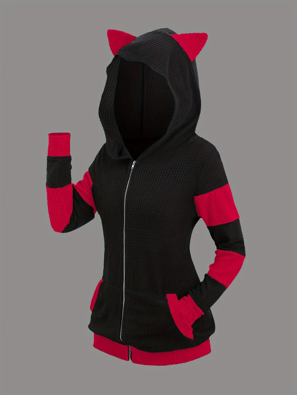 2024 European and American fashion women's new thick cat ears in autumn and winter long color matching hooded sweater coat - Matrix Studios