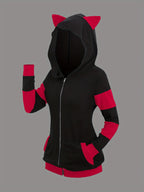 2024 European and American fashion women's new thick cat ears in autumn and winter long color matching hooded sweater coat - Matrix Studios