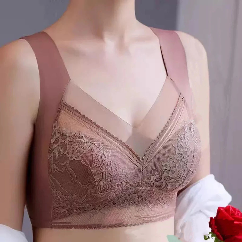 1pcs Women Lace Plus Size Bra Basic Anti Sagging Thin Vest With Padded Female Brassier Lady Ice Silk Seamless Comfort Breath Bra - Matrix Studios