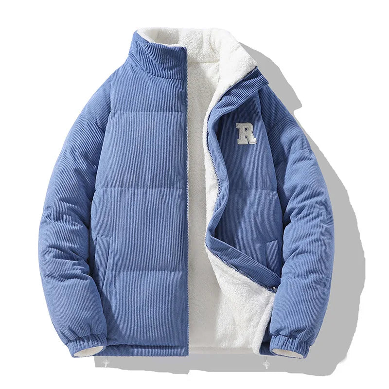 New Winter Men Reversible Corduroy Down Jackets Stand Collar Warm Parkas Fashion Male Casual Thicker Coats Man Slim Jackets 3XL - Matrix Studios