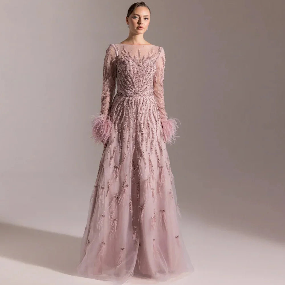 Exquisite Beading Feathers Customized Vestido De Festa High Quality Organza Evening Dress Elegant A-Line Satin Homecoming Dress - Matrix Studios