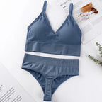 Qisin French Backless Push Up Underwear Set Women Sexy Seamless Bralette Female Lingerie Soft Tank Crop Top Gym Sport Bra Set - Matrix-studios.com