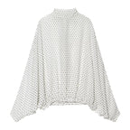 ETJ Women's Polka Dot Blouse Skirt Set 2026 Spring High Neck Batwing Sleeve Sheer Front Tie Bow Midi A-Line Dress Set - Matrix-studios.com