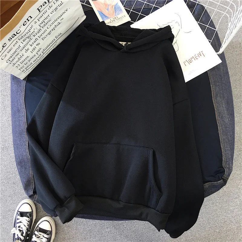 2024Autumn Casual Women's Solid Hoodie Comfortable Strecth Sweatshirts Loose Pocket Warm Clothes Fashion Street Female Pullovers - Matrix-studios.com