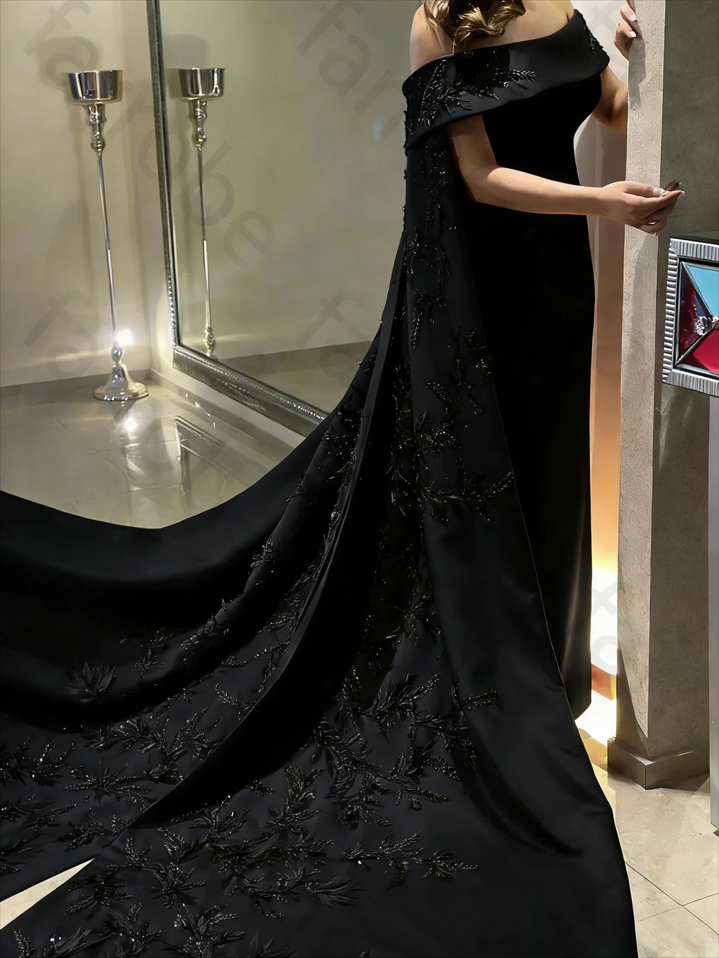 Customized Ankle Length Sheath Evening Party Gowns Women Beaded Applique Long Wrap Prom Dresses Zipper Back Vestidos Des - Matrix Studios
