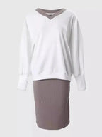 Autumn Winter Casual Loose V-neck Sweatshirt Suit Women's Tight Skirt Long-sleeved Top Two-piece Set New Fashion Holiday Sets - Matrix-studios.com