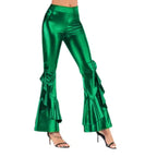 Women Shiny Flare Trousers Metallic Bell Bottoms Ruffle Wide Leg Pants Retro 70s Retro Disco Costume Stage Prom Club Trouser