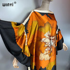 WINYI Summer Puff(ed) Sleeves Evening Dress Abaya Dubai Luxury Female Loose Print Kaftan Muslim Woman Clothing Beach Dress - Matrix-studios.com