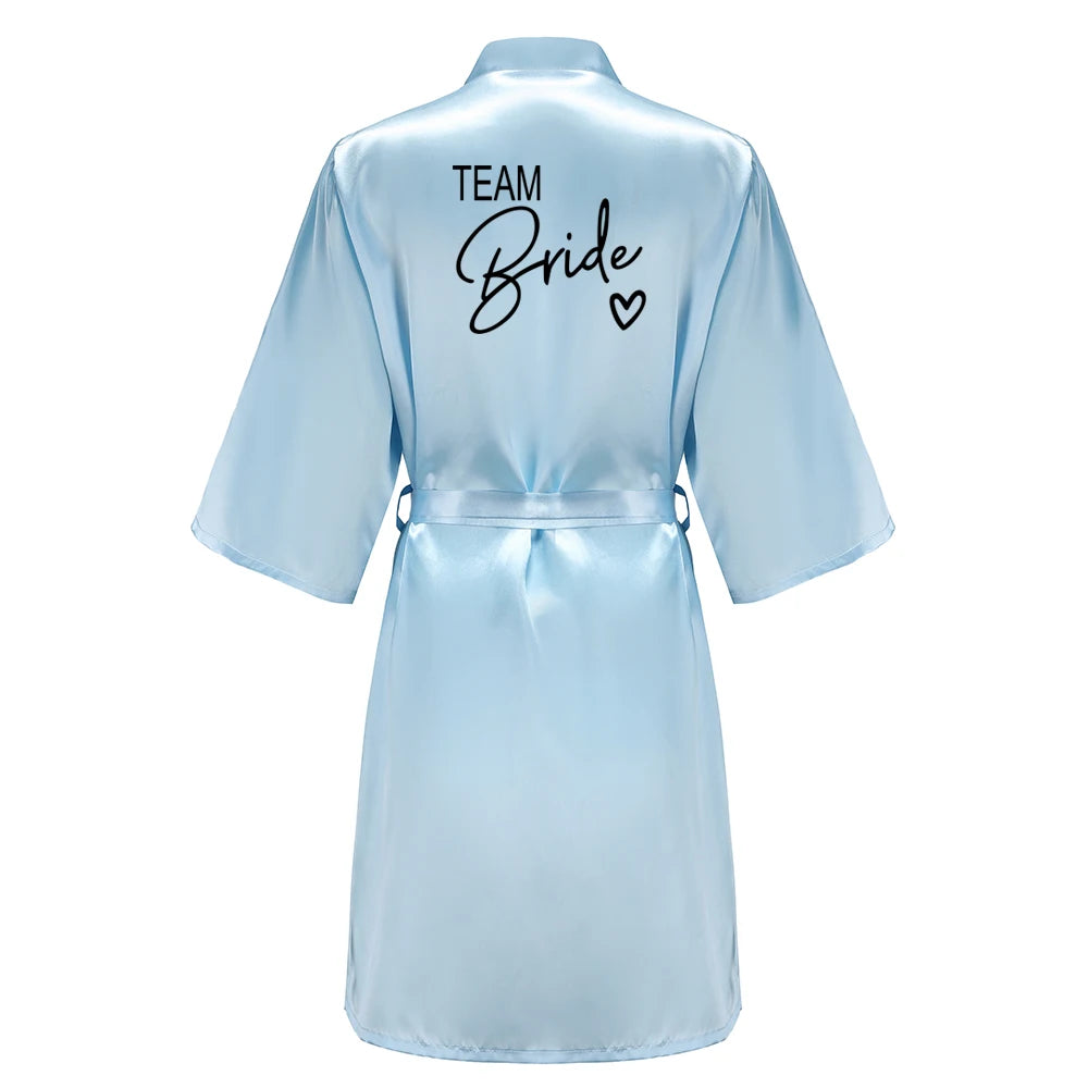 Wedding Party Team Bride Robe With Black Letters Kimono Satin Pajamas Bridesmaid Bathrobe SP003 - Matrix-studios.com
