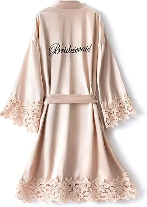 Bridesmaid Robes Rose Gold Bride Robe Wedding Bridesmaid Gift Satin Lace Robe Bridal Dressing Gown Bachelorette Party Pajamas - Matrix-studios.com