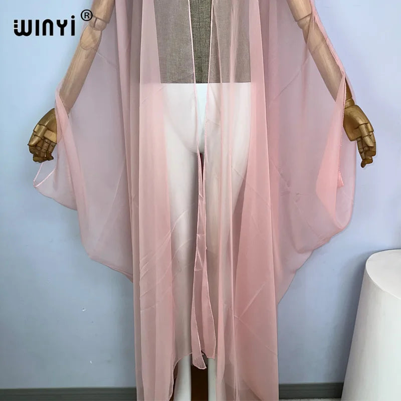 WINYI Beach Sexy Cover Ups for Swimwear Women Kimono Swimsuit Cape Summer Dress 2023 Beachwear Monochrome Perspective Yarn Dress - Matrix Studios
