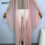 WINYI Beach Sexy Cover Ups for Swimwear Women Kimono Swimsuit Cape Summer Dress 2023 Beachwear Monochrome Perspective Yarn Dress - Matrix Studios