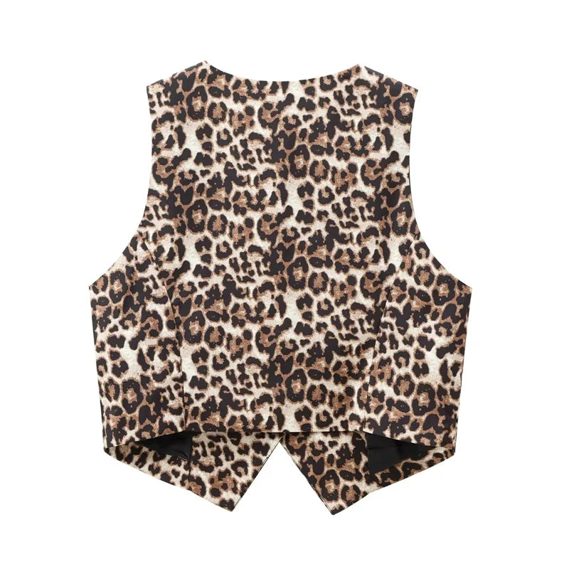 MUJER Leopard Print Vests for Women Waistcoat Cropped Sleeveless Vest Woman Fashion Short Jacket Women Streetwear Women's Coats - Matrix Studios
