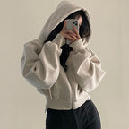 Autumn Winter Hooded Hoodies Women Casual Streetwear Zip Up Sweatshirts Long Sleeve Jackets Harajuku Y2K Crop Tops Hood Shirt - Matrix-studios.com