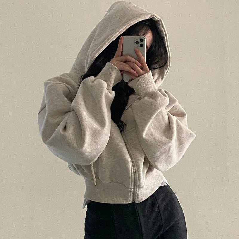 Autumn Winter Hooded Hoodies Women Casual Streetwear Zip Up Sweatshirts Long Sleeve Jackets Harajuku Y2K Crop Tops Hood Shirt - Matrix-studios.com