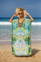 Kaftan Dresses Tropical Printed Cover Ups for Swimwear Women Elegant Maxi Robe Holiday Bathing Suits Dropshipping Hot Sales - Matrix Studios
