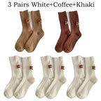 5/10 Pairs Socks Women Luxury Designer Cashmere Wool Sock Solid Warm Thick Pile Embroidered Logo Mid-Calf female Snow Boot Socks - Matrix Studios