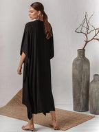 Swimsuit Cover Up Women Kaftan Beach Tunic Solid V Neck Elegant Summer Long Dress Loose Beachwear Bathing Suit Swimwear - Matrix Studios
