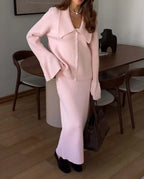 Hirsionsan Sexy Soft Elegant Vintage Women Suits 2 Pieces Female Sets Polo Neck Cardigan Sweater & Midi Dress Knitted TrackSuit - Matrix-studios.com