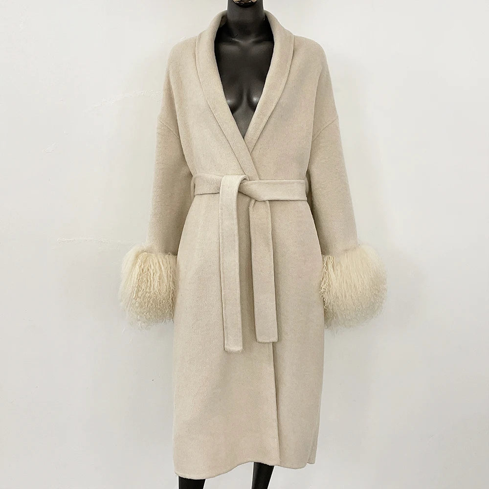 High End Double-sided Wool Strapping Real Wool Fur Coat Women's Removable Cuffs Fox Fur Temperament Cashmere Short Jacket - Matrix Studios