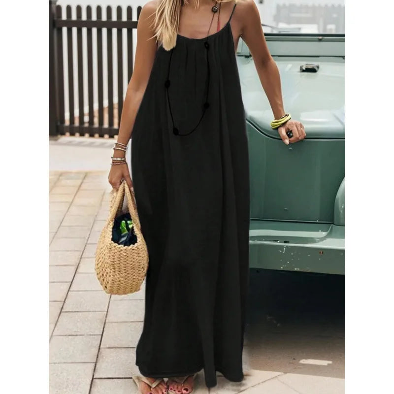 New Arrival Women's Strapless Backless Long Loose Home Dress Comfortable Sleepwear Casual Maxi Dress - Matrix-studios.com