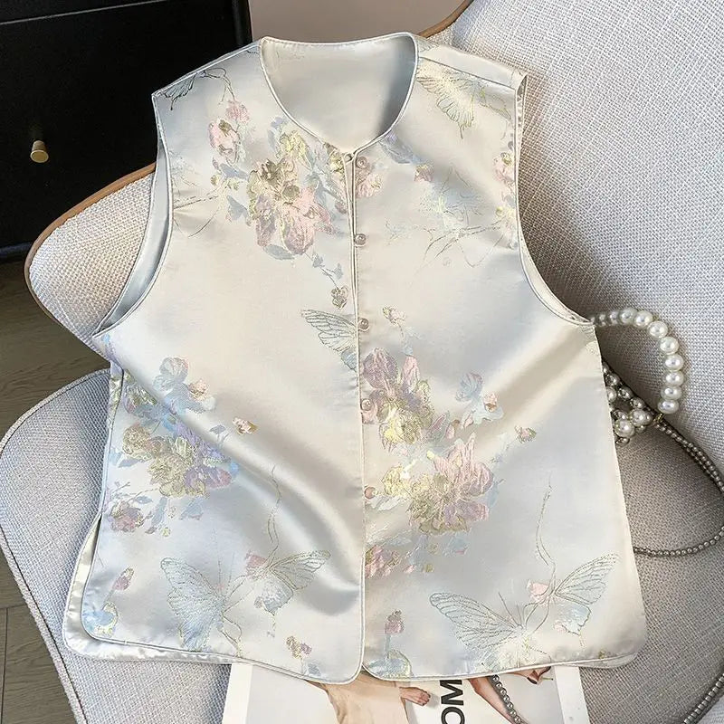 Thin Vest for Women Clothing Ethnic Style Print Vintage Clothes Streetwear Coats Women Jackets Chinese style Casual Summer - Matrix Studios