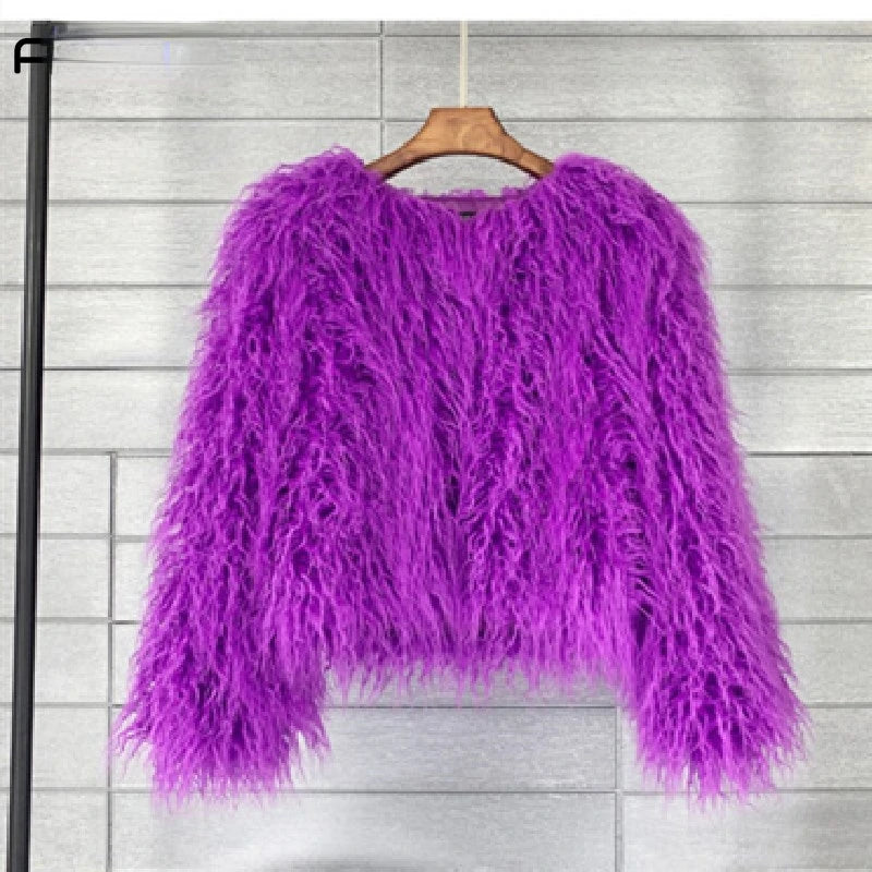 Colorful Warm Faux Women Fur Coat Loose Black White Pink Plush Coat Female Jacket Fur Autumn Winter Shaggy Outerwear - Matrix Studios