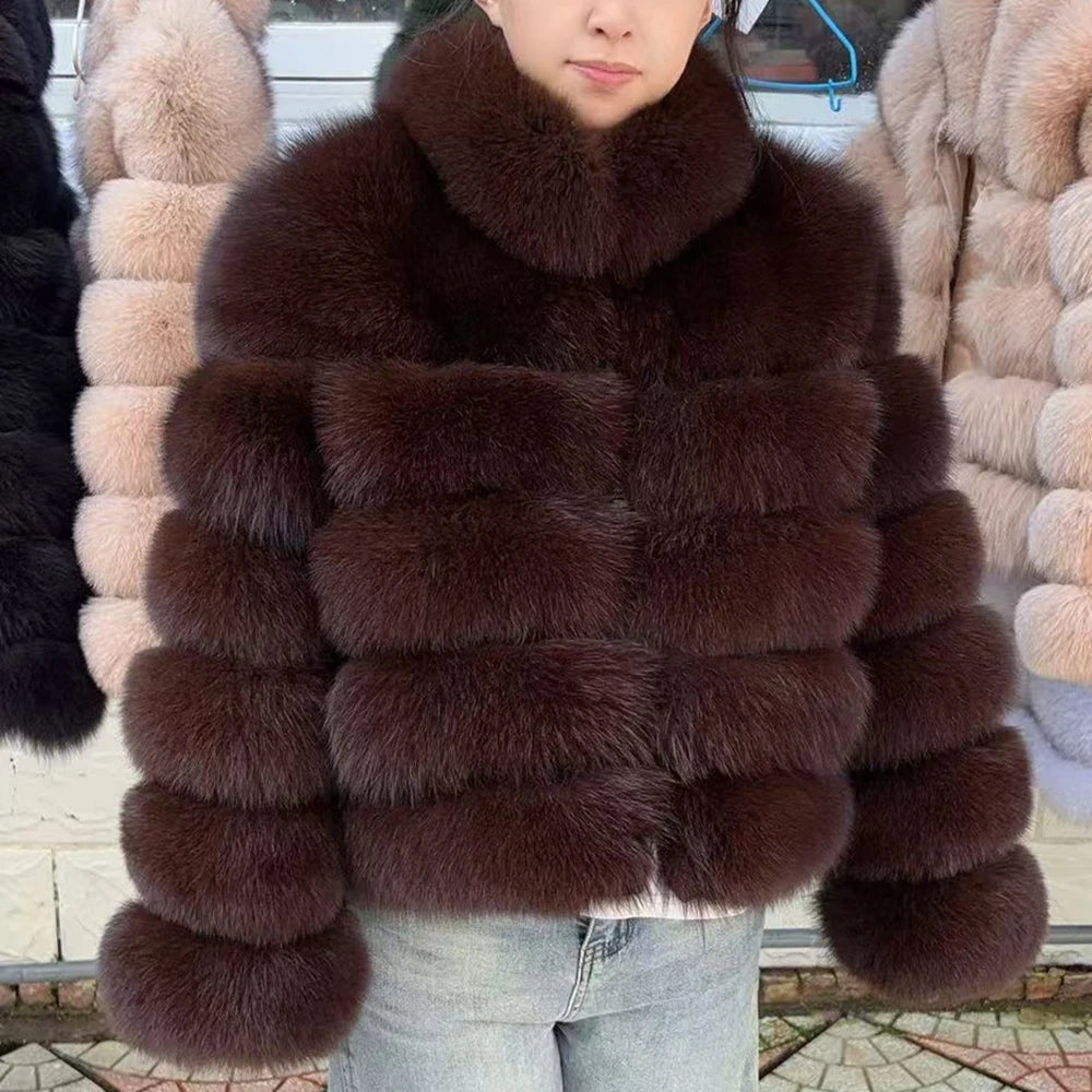 QUEENTINA Winter New Women's Cold Real Fox Fur Coat With Collar Especially Overcoat Leather Female Natural Plus Size 2023 Luxury - Matrix Studios