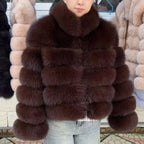 QUEENTINA Winter New Women's Cold Real Fox Fur Coat With Collar Especially Overcoat Leather Female Natural Plus Size 2023 Luxury - Matrix Studios